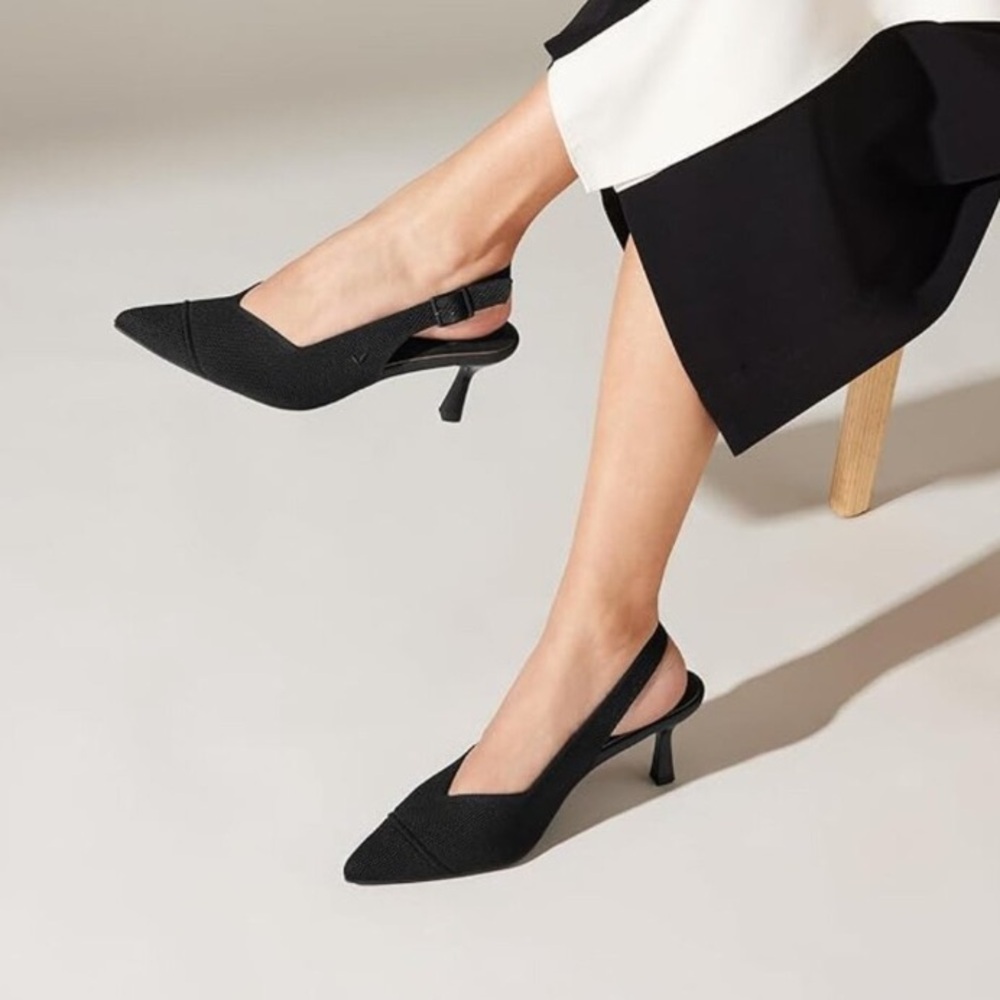 New VIVAIA Addison Pointed-Toe Slingback Sandals Kitten Heels Casual black Shoes